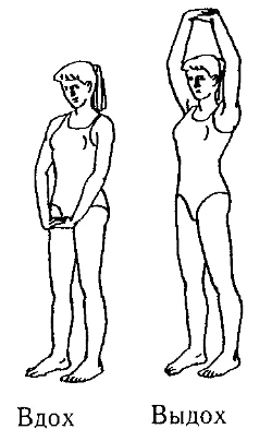 Диафрагмальное дыхание с поднятием рук.